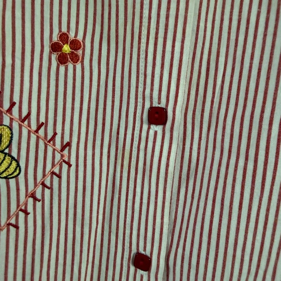 Vintage Striped Red Short Sleeve Shirt with Embroidery size 26women plus - Picture 5 of 8